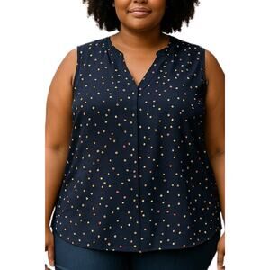 2 for $25 | CHAUS New York Navy Black Multicolor Polka Dot Sleeveless Blouse XL